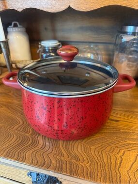 Paula Dean 6QT Red Speckled Nonstick Stockpot with Glass Lid